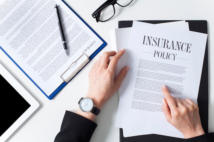 Business woman examining a certificate of insurance