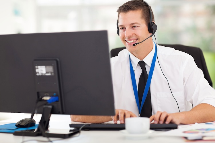 Man with IT consultant insurance wearing a headset